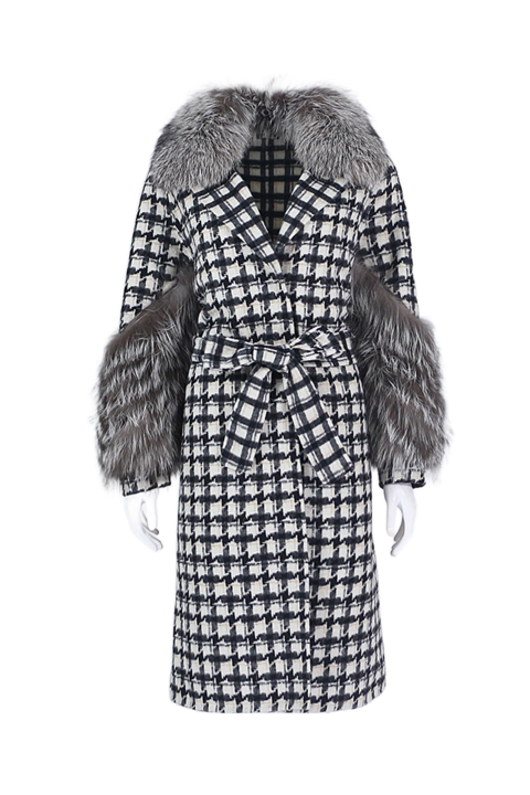 Női kabát, Gyapjú, Fehér/Fekete