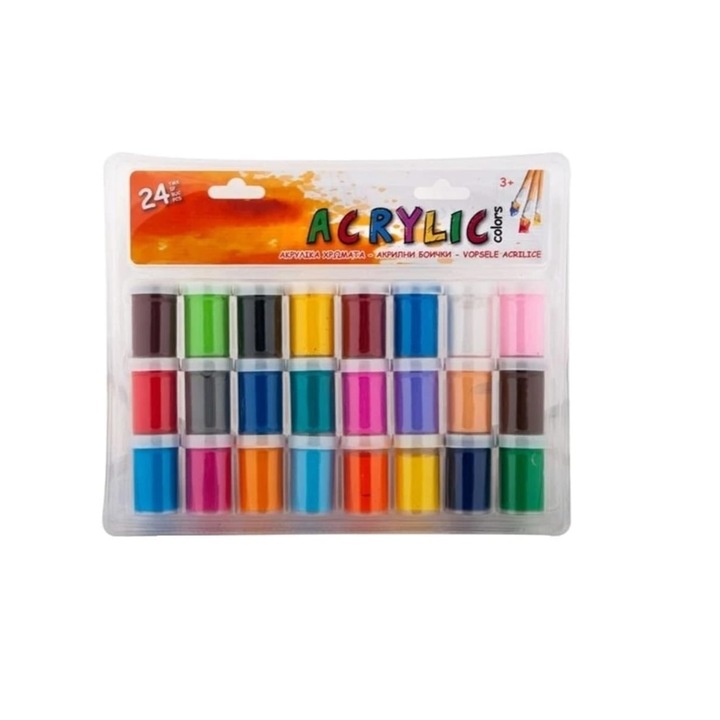 24 akril színből álló készlet festéshez és rajzoláshoz, 20 ml, Multicolor