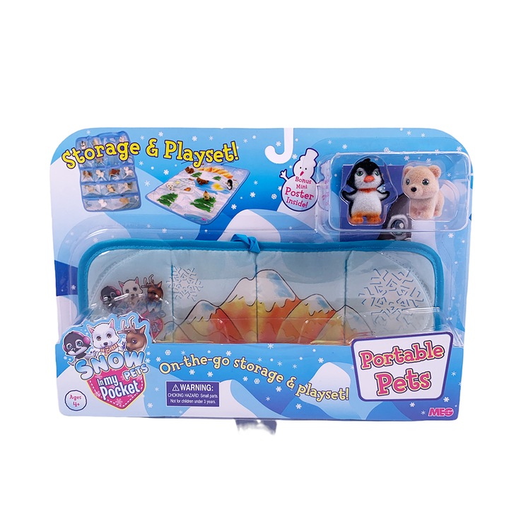 Комплект Snow In My Pocket 007950, Преносим килимче несесер и 2 броя животни, Килимче 35см, Пингвин и полярна мечка