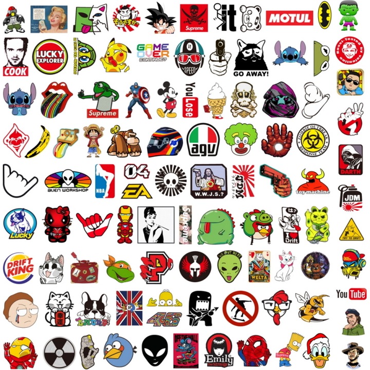 Set 100 bucati stickere "Real Men" pentru laptop, skateboard, bicicleta, frigider, moto