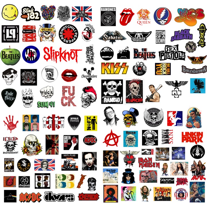 Set 100 bucati stickere "Rock the world" pentru laptop, skateboard, bicicleta, frigider, moto
