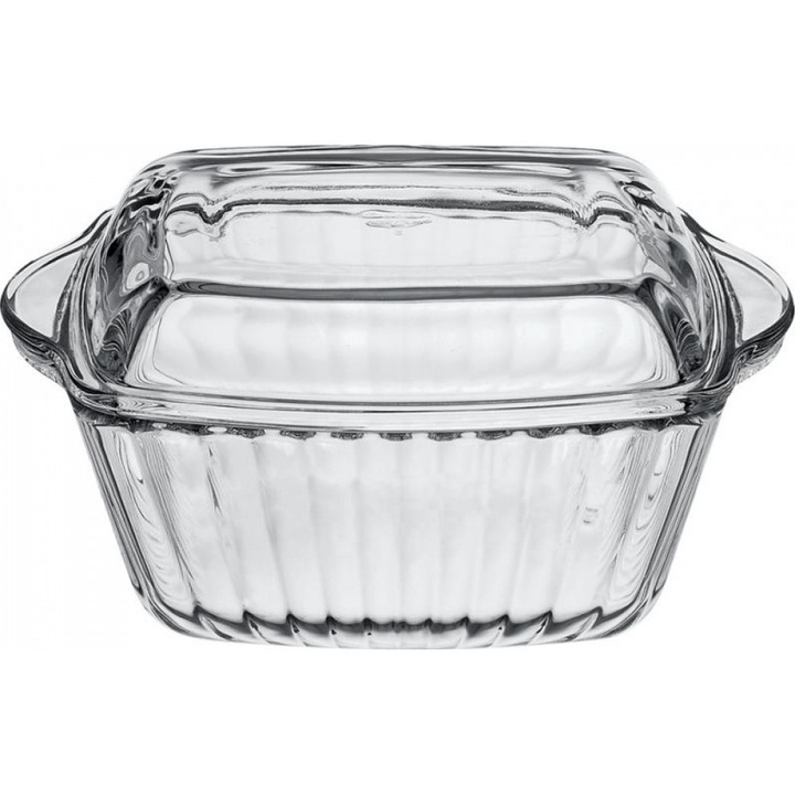 Vas termorezistent rotund cu capac Borcam, 1.17 l, sticla