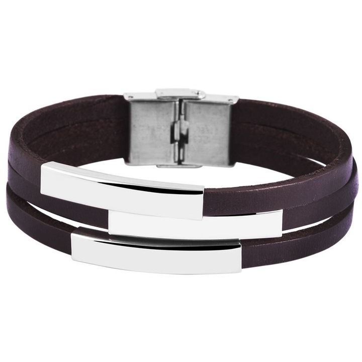 Akzent férfi bőr karkötő és rozsdamentes acél részletek