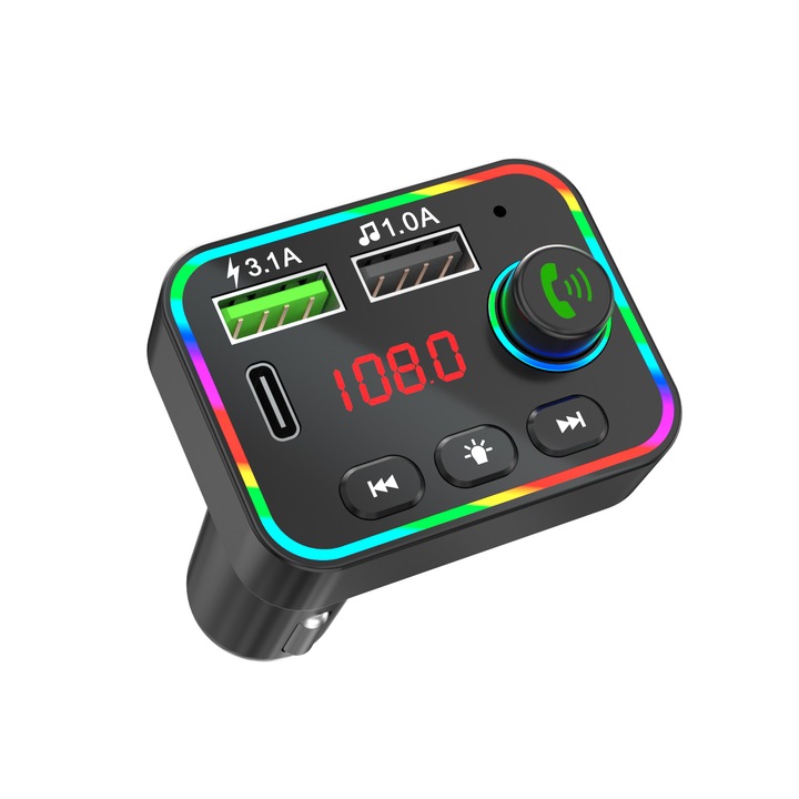 FM Трансмитер Zik, F4 Bluetooth Kit, MP3, Мултифункционален, Bluetooth, черен