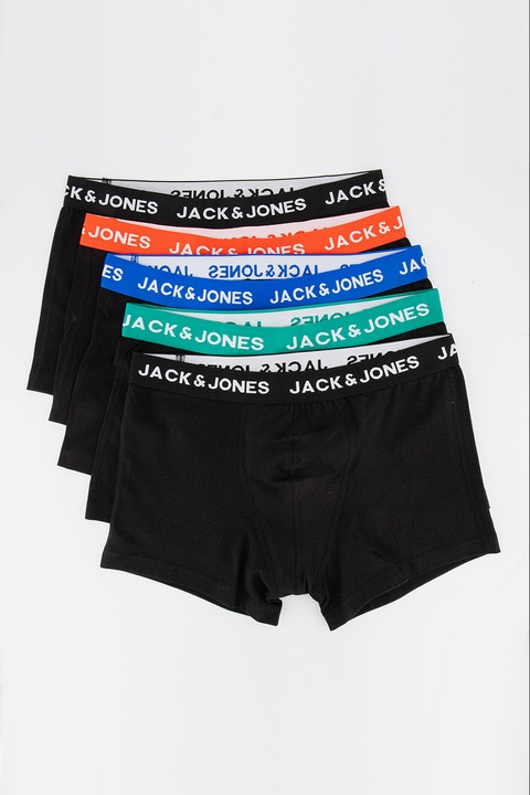 Jack & Jones, Set de boxeri cu logo in talie - 5 perechi, Negru stins