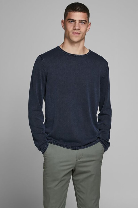 Jack & Jones, Пуловер с овално деколте, Тъмносин