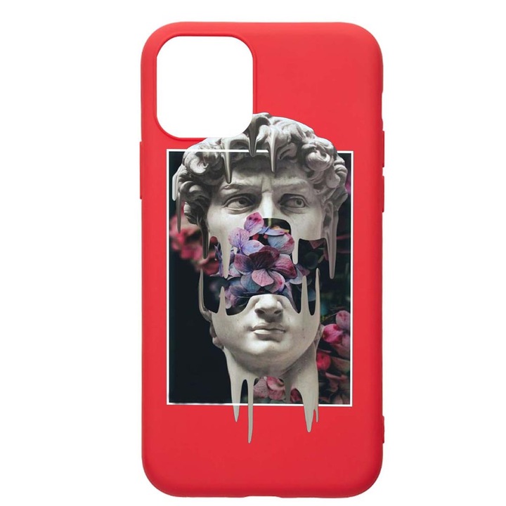 Husa Silicon Compatibila Cu Apple iPhone 12 Pro, David Statue, rezistenta la uzura, anti-alunecare, Red, R753