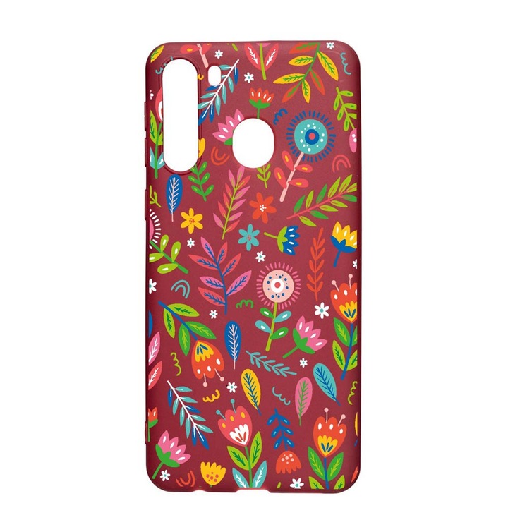 Husa Silicon Compatibila cu Samsung Galaxy A21, Happy Flowers, rezistenta la uzura, anti-alunecare, Pomegranate, PG756