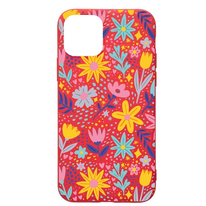 Husa Silicon Compatibila Cu Apple iPhone 12 Max, Little Flowers, rezistenta la uzura, anti-alunecare, Red, R758