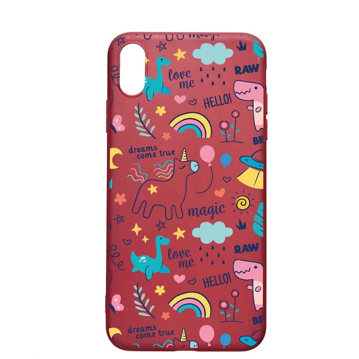 Szilikon védőtok, Apple iPhone XS / X, Unicorn - Dreams Come True, Pomegranate, PG759