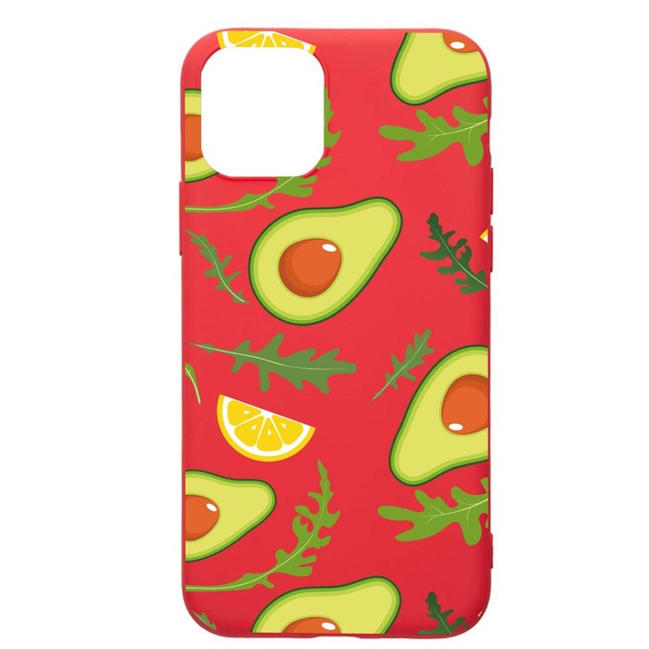 Husa Silicon Compatibila Cu Apple iPhone 12 Pro, Avocado, rezistenta la uzura, anti-alunecare, Red, R760