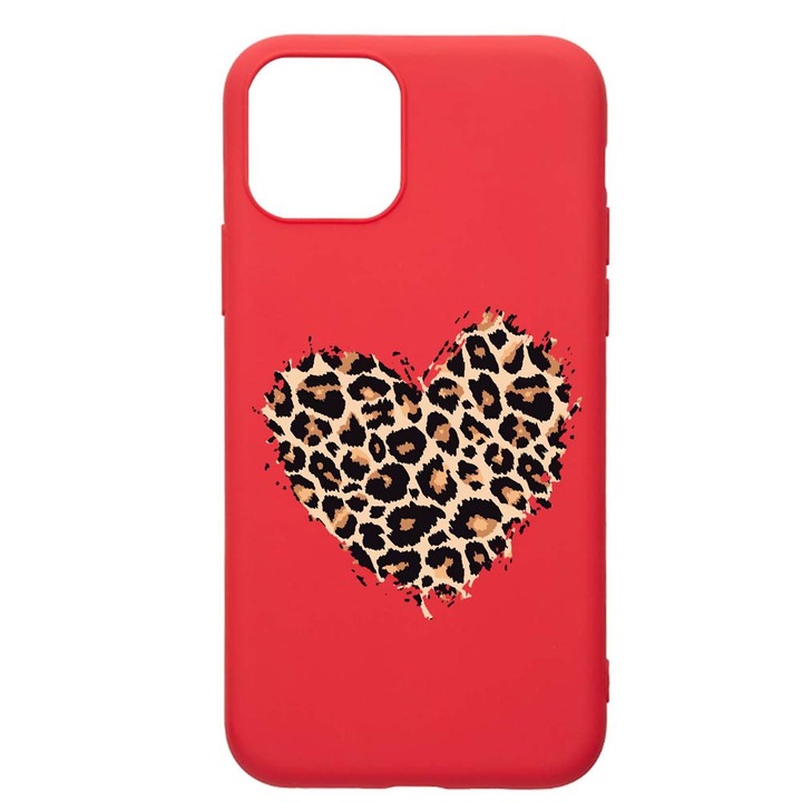 Husa Silicon Compatibila Cu Apple iPhone 12 Pro Max, Leopard Heart, rezistenta la uzura, anti-alunecare, Red, R761