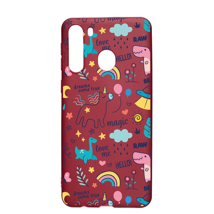 Husa Silicon Compatibila cu Samsung Galaxy A21, Unicorn - Dreams Come True, rezistenta la uzura, anti-alunecare, Pomegranate, PG759