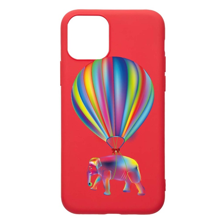Husa Silicon Compatibila Cu Apple iPhone 12 Max, Rainbow Elefant, rezistenta la uzura, anti-alunecare, Red, R767