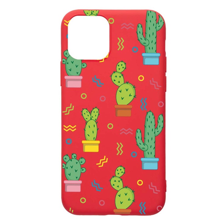 Husa Silicon Compatibila Cu Apple iPhone 12 Pro Max, Cactus, rezistenta la uzura, anti-alunecare, Red, R770