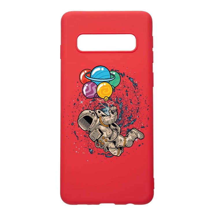 Husa Silicon Compatibila Cu Samsung Galaxy S10 Plus, Happy Astronaut, rezistenta la uzura, anti-alunecare, Red, R773