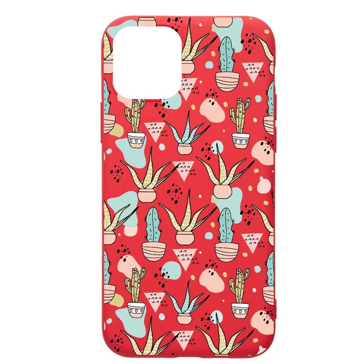 Husa Silicon Compatibila Cu Apple iPhone 12 Mini, Cactus, rezistenta la uzura, anti-alunecare, Red, R774