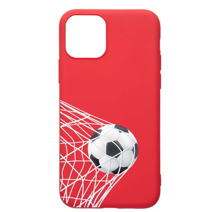 Husa Silicon Compatibila Cu Apple iPhone 12 Pro, Football - Gooall, rezistenta la uzura, anti-alunecare, Red, R775