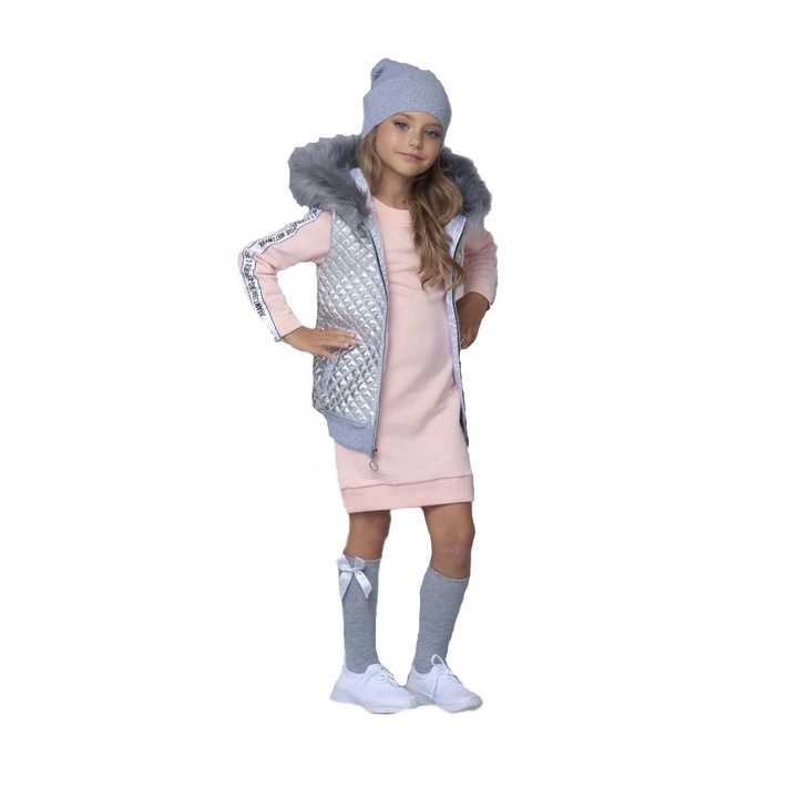 Compleu fete, 3 piese, Casual, Bumbac, Roz/Gri