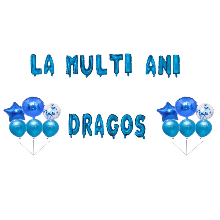 Комплект балони Happy Birthday Love, топ за торта, син, 35 бр