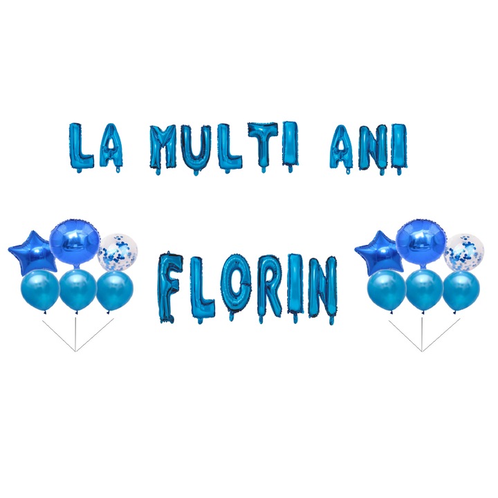 Születésnapi lufi szett Florin, tortafeltét, kék, 35 db