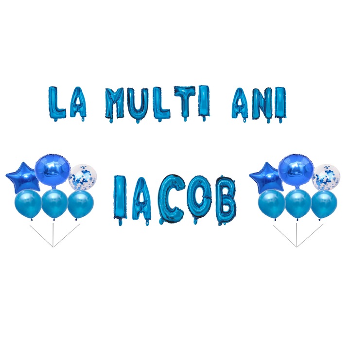 Boldog születésnapot Jacob lufi szett, tortafeltét, kék, 35 db
