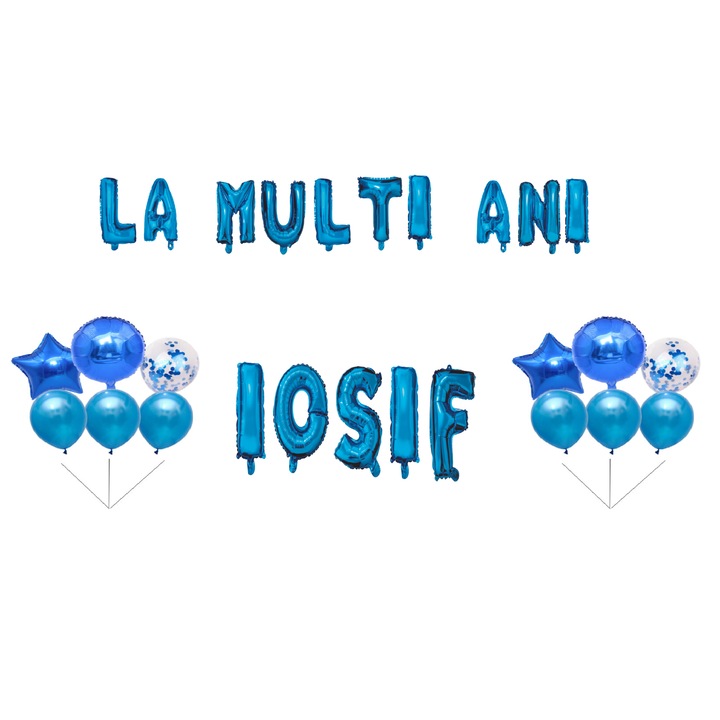 Boldog születésnapot Iosif lufi szett, tortafeltét, kék, 35 db