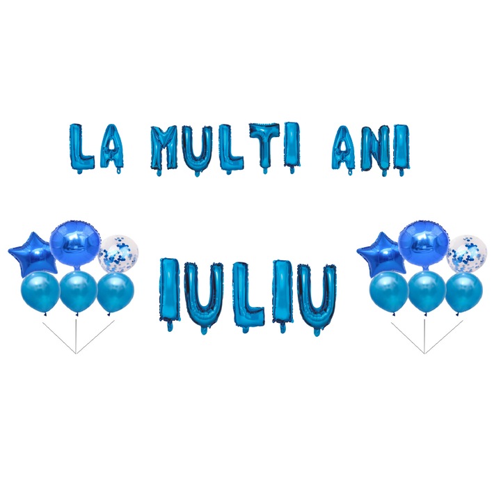 Boldog születésnapot júliusi lufi szett, tortafeltét, kék, 35 db