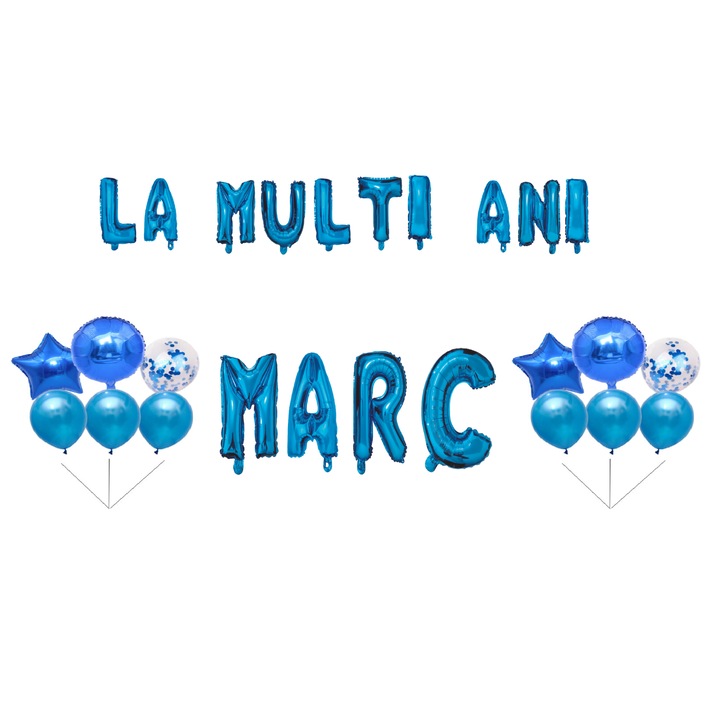 Lufi Szett, Happy Birthday Marc Balloons, Tortafedő, Kék, 35 db