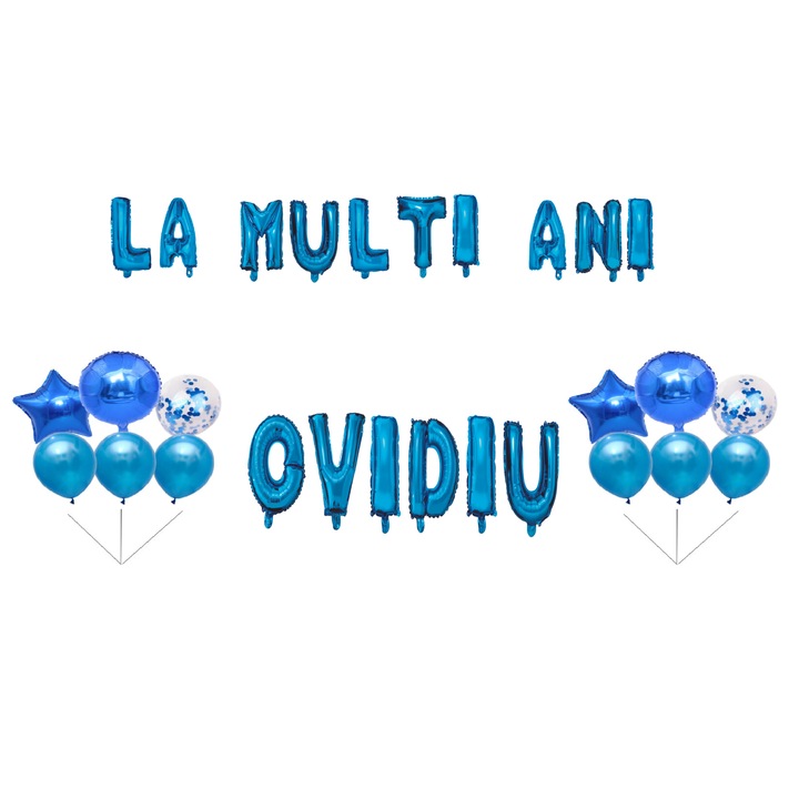 Boldog születésnapot Ovidiu lufi szett, tortafeltét, kék, 35 db