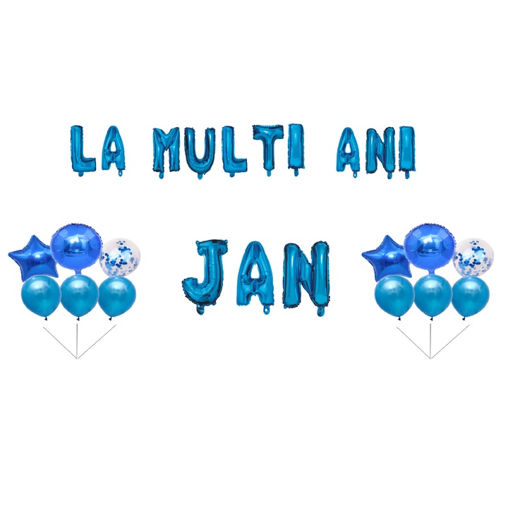 Boldog születésnapot Jan lufi szett, tortafeltét, kék, 35 db
