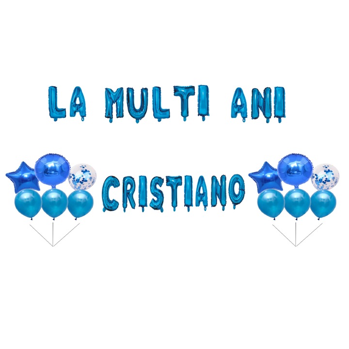 Boldog születésnapot Cristiano lufi szett, tortafeltét, kék, 35 db