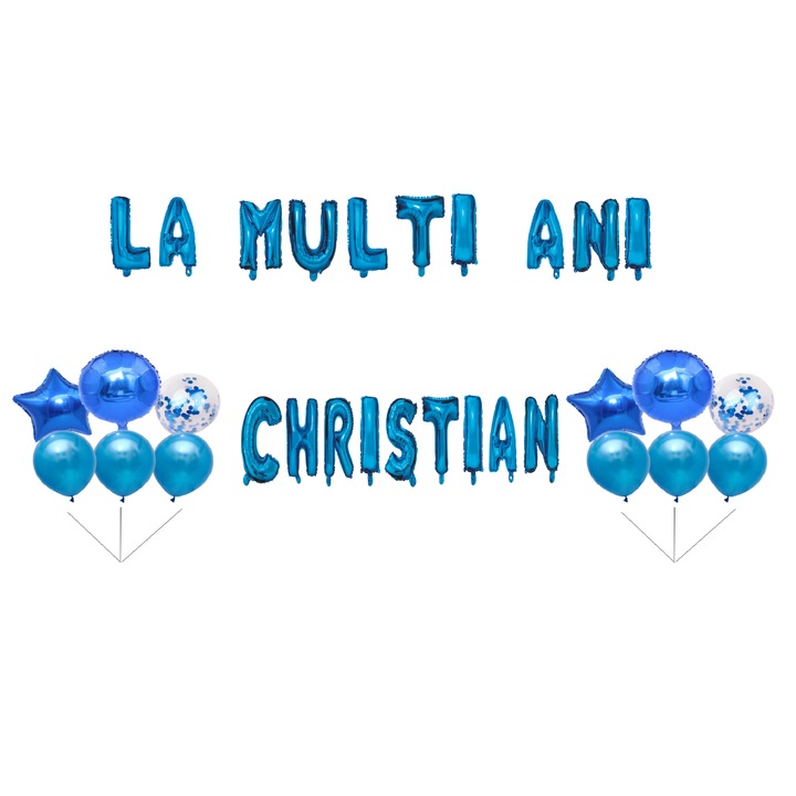 OEM Boldog születésnapot keresztény lufi szett, tortafeltét, kék, 35 db