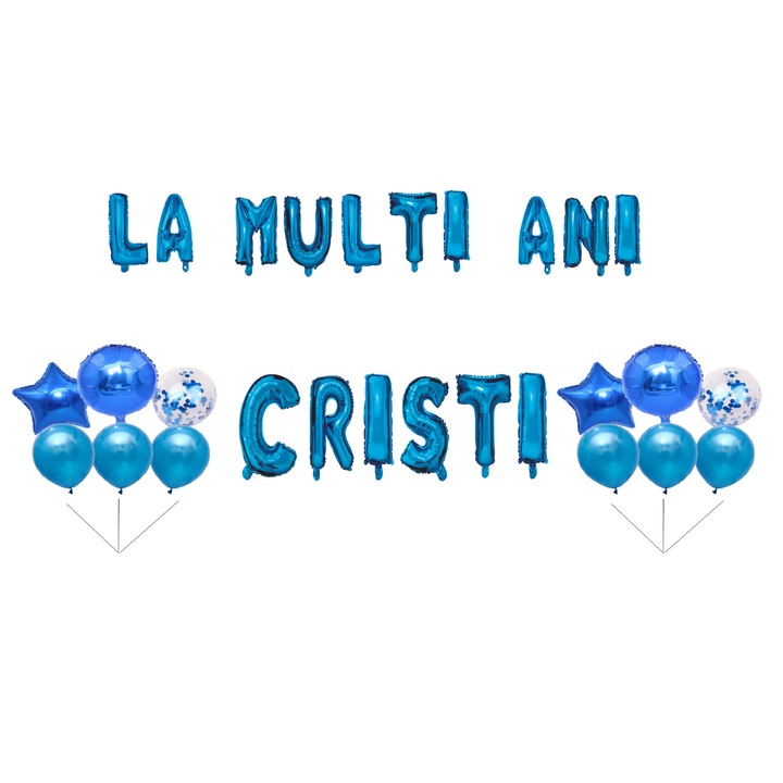 Boldog születésnapot Cristi lufi szett, tortafeltét, kék, 35 db