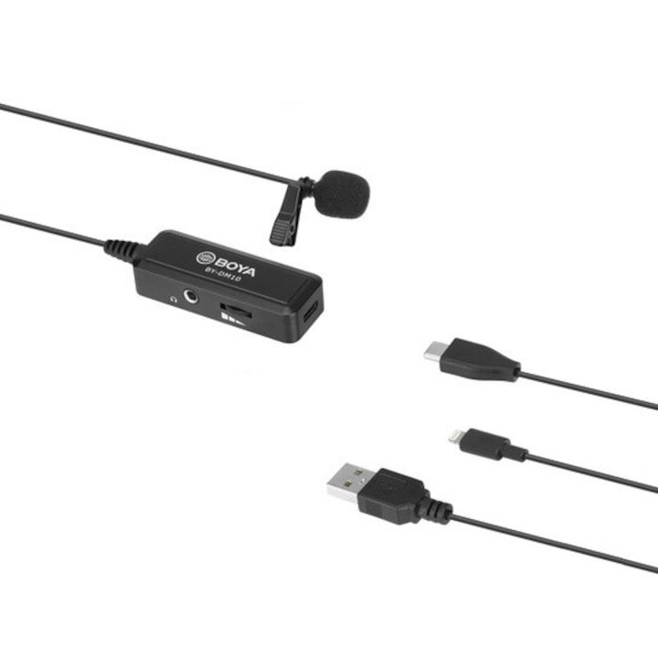 BOYA BY-DM10 Omnidirekcionális digitális Lavalier mikrofon Lightning kábellel és USB Type-A csatlakozóval