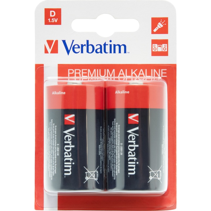 Baterii Verbatim, Alkaline, D, 2 buc