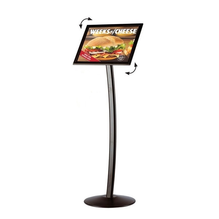 Fekete laptartó állvány A4-es kerettel, ívelt szárral