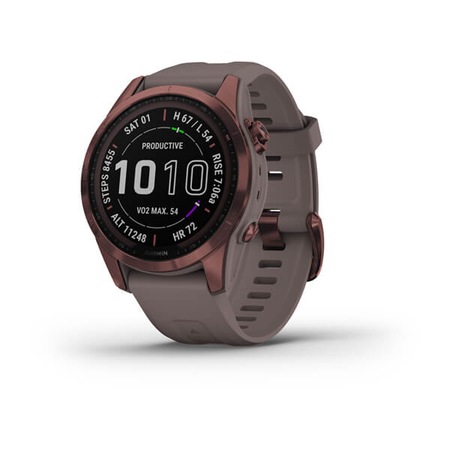 Смарт часовник Garmin Fenix 7S Sapphire, тъмно бронзов Ti със силиконова каишка в цвят шисти