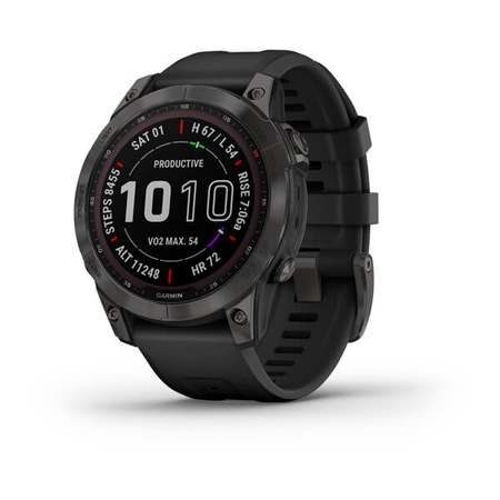 Смарт часовник Garmin Fenix 7 Sapphire, сив DLC Ti с черна силиконова каишка