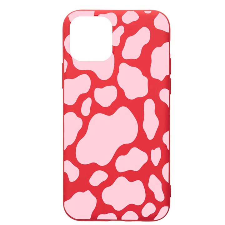 Husa Silicon Compatibila Cu Apple iPhone 12 Max, Pink Cow, rezistenta la uzura, anti-alunecare, Red, R786
