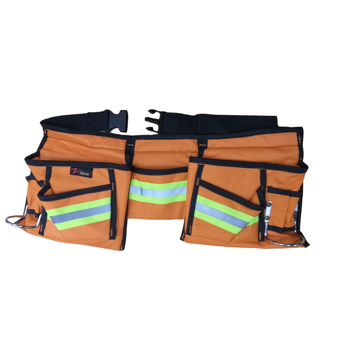 Centura pentru scule, cu 9 buzunare,2 suporti ciocan, polyester, portocalie