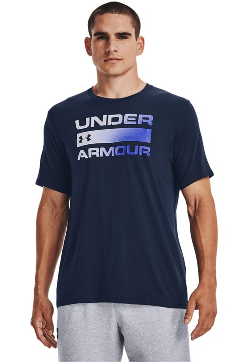 Under Armour, Tricou lejer cu logo pentru antrenament Team Issue Wordmark, Gri inchis/Bleumarin