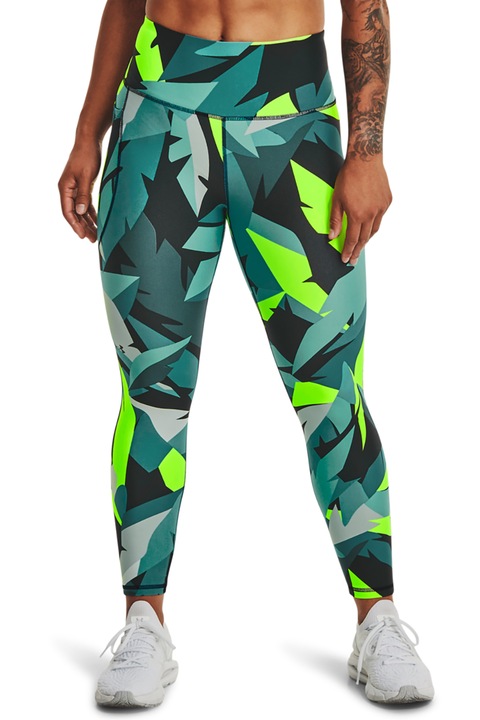 Under Armour, Magas derekú mintás sportleggings, Zöld/Fekete/Kék