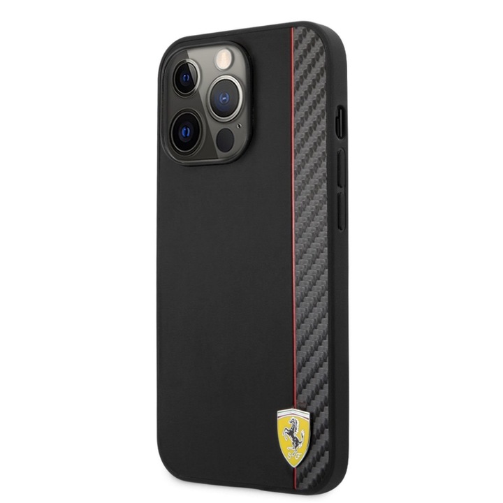Ferrari Smooth & Carbon Effect védőtok Apple iPhone 13 Pro készülékhez, fekete