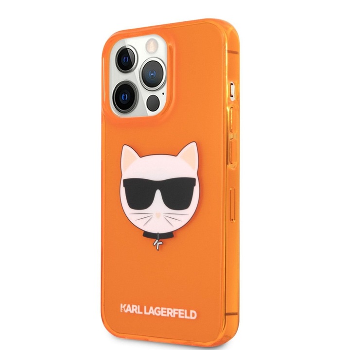 Karl Lagerfeld Choupette fejvédő tok Apple iPhone 13 Pro készülékhez, narancssárga