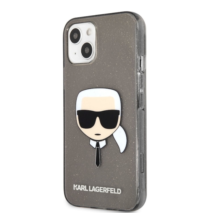 Karl Lagerfeld Full Glitter Karl Head védőtok Apple iPhone 13 mini telefonhoz, fekete