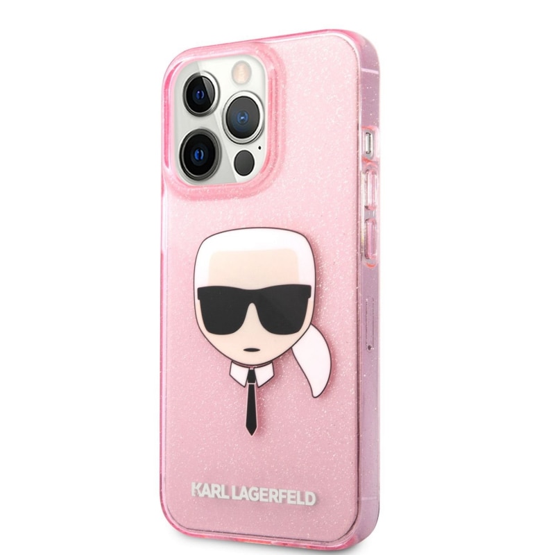 Husa de protectie Karl Lagerfeld Full Glitter Karl Head pentru Apple iPhone 13 Pro Max, Roz