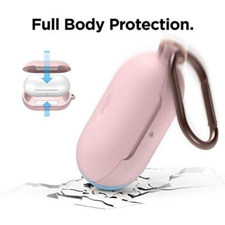 Elago Galaxy Buds Silicone Hang Case - силиконов калъф с карабинер за Samsung Galaxy Buds, Galaxy Buds Plus (розов)