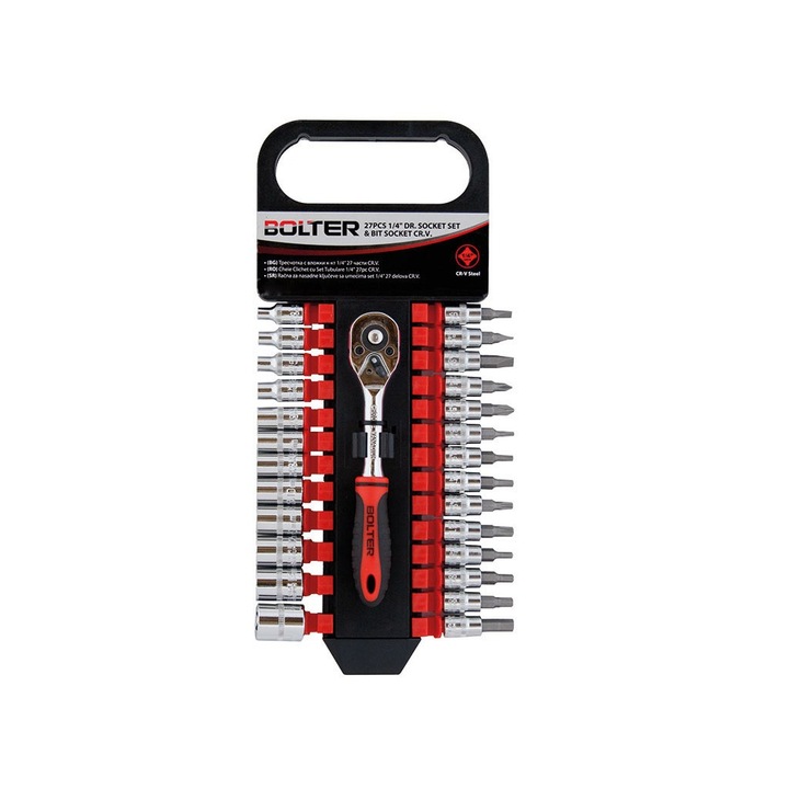 Clichet cu insertii kit BOLTER 1/4", 27 piese CR.V., crom vanadiu