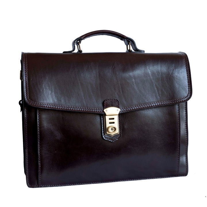 Genta laptop din piele naturala, util land, maro, LS103B